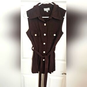 Therese Cinderella Women Sleeveless Brown Button Down Vest Top Size 6/ Small